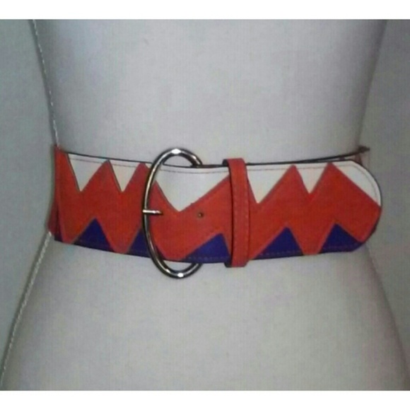Blue, Orange & White Zig-Zag Waist Belt - Picture 2 of 3